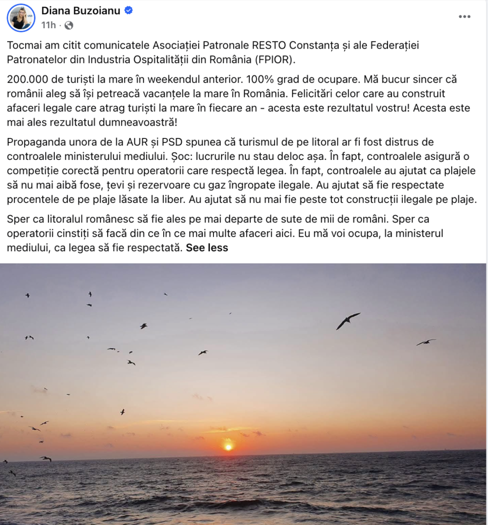 Postarea Dianei Buzoianu, Ministra Mediului