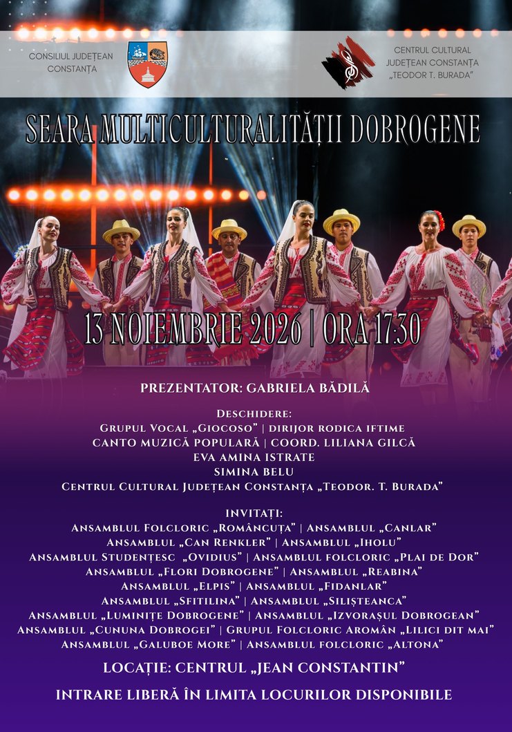 Afișul Serii Multiculturalității Dobrogene din programul Regal Dobrogean, 13 noiembrie 2026, Centrul Jean Constantin